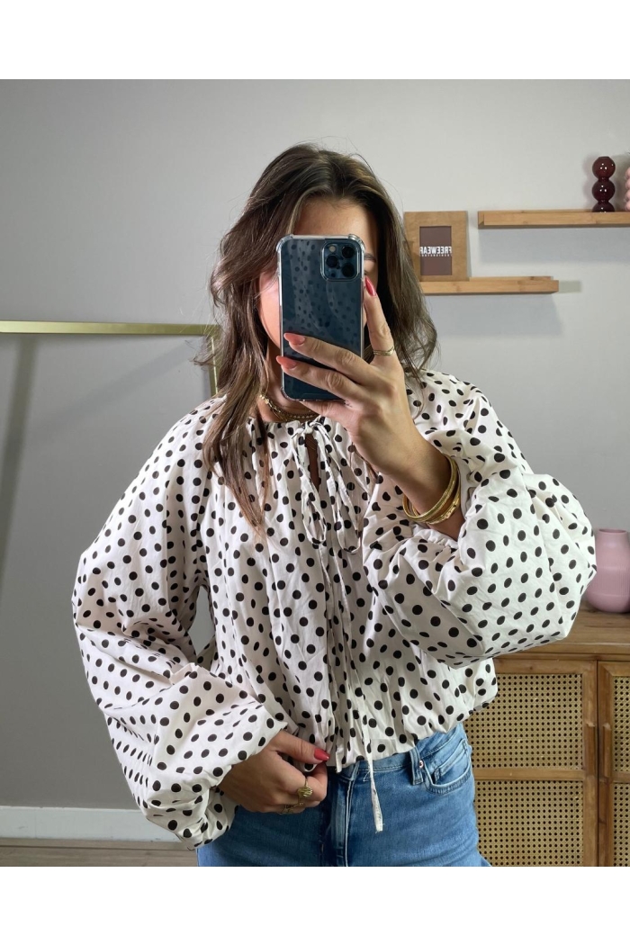 Ambika Blouse uni lm strikje bruin