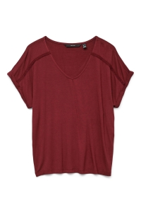 Vero Moda VMVANESSA SS V-NECK TOP JRS GA syrah