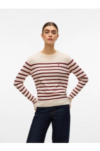 Vero Moda VMDORY LS O-NECK PULLOVER BOO birch/w. syrah stripe + ribbon r