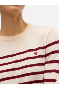Vero Moda VMDORY LS O-NECK PULLOVER BOO birch/w. syrah stripe + ribbon r