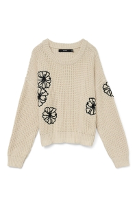 Vero Moda VMLAURA LS O-NECK PULLOVER BOO birch/w. black