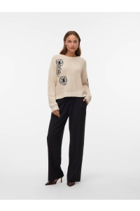 Vero Moda VMLAURA LS O-NECK PULLOVER BOO birch/w. black