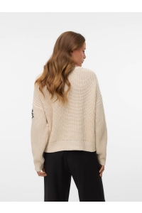 Vero Moda VMLAURA LS O-NECK PULLOVER BOO birch/w. black