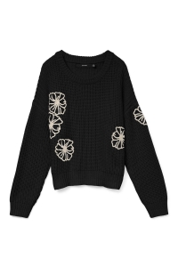 Vero Moda VMLAURA LS O-NECK PULLOVER BOO black/w. birch