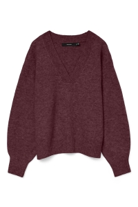Vero Moda VMBOOM LS V-NECK PULLOVER NOOS winetasting/melange