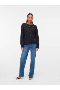 Vero Moda VMFATILDA L/S SWEATSHIRT JRS BTQ black/tone-in-tone pearls
