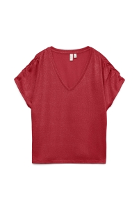 Vero Moda VMGOLDA SS V-NECK TOP JRS BTQ karanda red/gold lurex