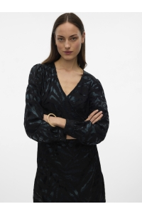 Vero Moda VMCARLA FOIL L/S SHORT WRAP DRESS W: black/black zebra foil