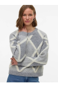 Vero Moda VMARGIE LS O-NECK PULLOVER medium grey melange/w. birch