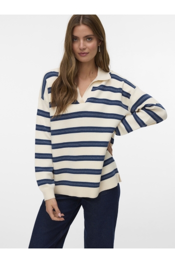 Vero Moda VMGOLD STRIPE LS LONG POLONECK PULL:
