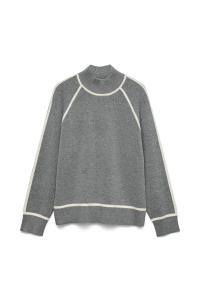 Vero Moda VMGOLD LS HIGHNECK PULLOVER medium grey melange/w. birch