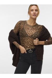 Vero Moda VMLOVA LS MESH TOP JRS NOOS silver mink/leo