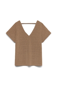 Vero Moda curve VMCHOXANNE S/S V-NECK TOP JRS BTQ C: gold colour/tigers eye lurex