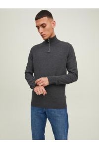 JJEEMIL KNIT HALF ZIP NOOS dark grey melange