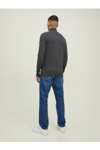 JJEEMIL KNIT HALF ZIP NOOS dark grey melange