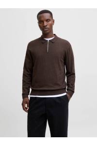 JJEEMIL KNIT POLO HALF ZIP LS NOOS mulch/twist