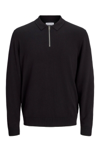 JJEEMIL KNIT POLO HALF ZIP LS NOOS black