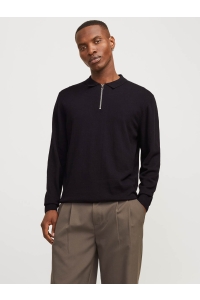 JJEEMIL KNIT POLO HALF ZIP LS NOOS black