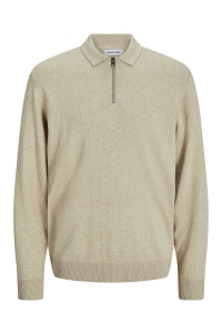 JJEEMIL KNIT POLO HALF ZIP LS NOOS oatmeal/melange