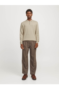 JJEEMIL KNIT POLO HALF ZIP LS NOOS oatmeal/melange