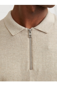 JJEEMIL KNIT POLO HALF ZIP LS NOOS oatmeal/melange