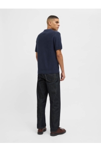 JACK%JONES PREMIUM JPRCCEASTON KNIT SPLIT NECK SS SN night sky