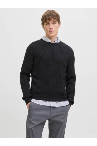 JJEEMIL KNIT CABLE CREW NECK NOOS black