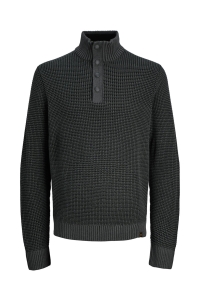JACK&JONES ORIGINALS JJETHAN KNIT HIGH NECK black/twist w. asphalt. button p
