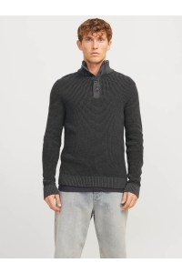 JACK&JONES ORIGINALS JJETHAN KNIT HIGH NECK black/twist w. asphalt. button p