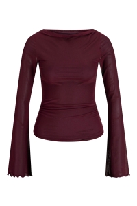 JACK&JONES ORIGINALS JXMINNA MESH LS TOP WVN LN cabernet