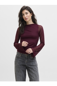 JACK&JONES ORIGINALS JXMINNA MESH LS TOP WVN LN cabernet