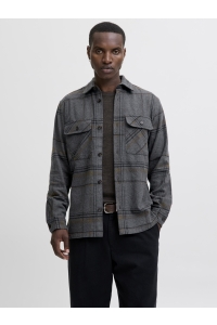 JACK%JONES PREMIUM JPRRAYLE MELANGE CHECK L/S OVERSHIR: dark grey