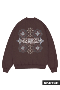 JACK&JONES ORIGINALS JORBLEECKER AOP BOX SWEAT CREW NECK deep mahogany