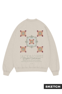 JACK&JONES ORIGINALS JORBLEECKER AOP BOX SWEAT CREW NECK antique white