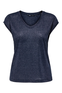 ONLY ONLSILVERY S/S V NECK LUREX TOP JRS: night sky