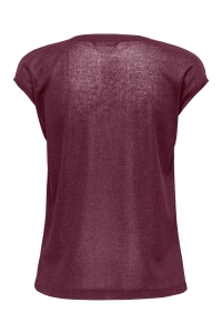 ONLY ONLSILVERY S/S V NECK LUREX TOP JRS: burgundy