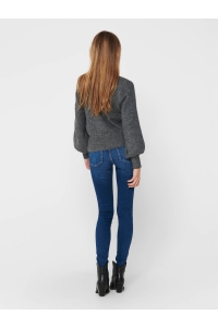 ONLY ONLELSA L/S PULLOVER KNT NOOS medium grey melange/w. black pea