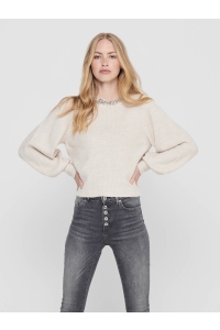 ONLY ONLELSA L/S PULLOVER KNT NOOS pumice stone/w. white melange