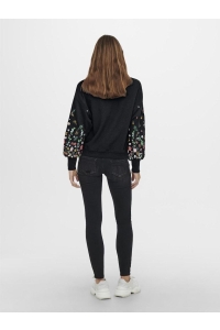 ONLY ONLBROOKE L/S O-NECK FLOWER SWT NOO: black/sleeve flower