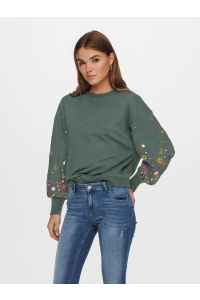 ONLY ONLBROOKE L/S O-NECK FLOWER SWT NOO: balsam green/sleeve multi flower