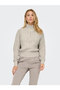 ONLY ONLDORITTA LS CABLE ZIP HIG NECK KN: pumice stone