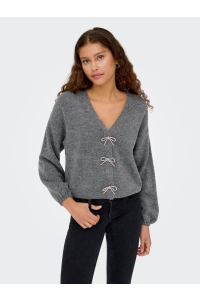 ONLY ONLDONNA LS BOW V-NECK KNT medium grey melange