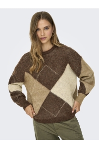 ONLY ONLNOEME LIFE LS JQ O-NECK KNT chestnut/cocoa creme/biscotti/me