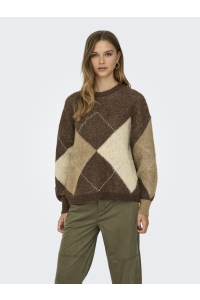 ONLY ONLNOEME LIFE LS JQ O-NECK KNT chestnut/cocoa creme/biscotti/me