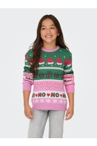 ONLY KOGHOHO XMAS LS PULLOVER KNT fuchsia pink/w. green jacket/cd/