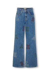 ONLY KOGJUICY HW WIDE LEG COLLEGE JEANS : medium blue denim/letters