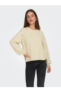 ONLY ONLRENE LIFE LS BUTTON O-NECK CS KN: egret/melange/gold button