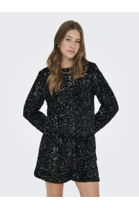 ONLY ONLCONFIDENCE L/S SEQUIN BOW TOP JR: black/black sequins+black bow