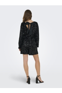 ONLY ONLCONFIDENCE L/S SEQUIN BOW TOP JR: black/black sequins+black bow
