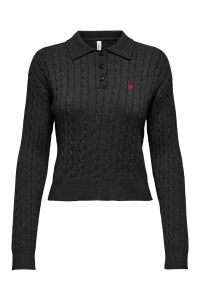 ONLY ONLKATIA LS CABLE POLO CC KNT black/true red heart emb/dtm but